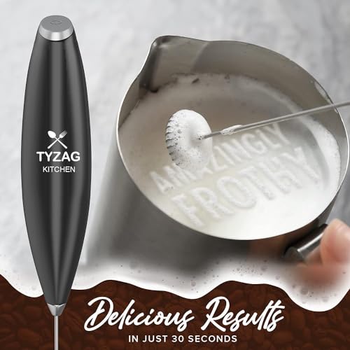 Tyzag Milk Frother for Coffee Included with Stainless Steel Stand, 2AA Cell, Improved High Speed Motor 19000 RPM, Coffee Frother Handheld Foam Maker for Lattes, Cappuccino, Frappe, Matcha (Black) - Image 5