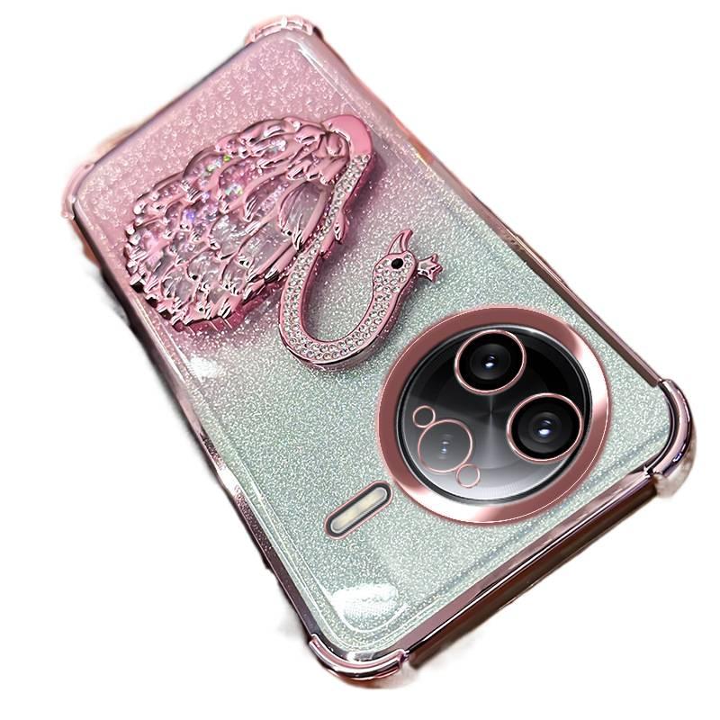 Silicone Protective Case for Redmi Note 13 with Quicksand Swan Pattern and Transparent plus Lens Protector in Silver - Image 3
