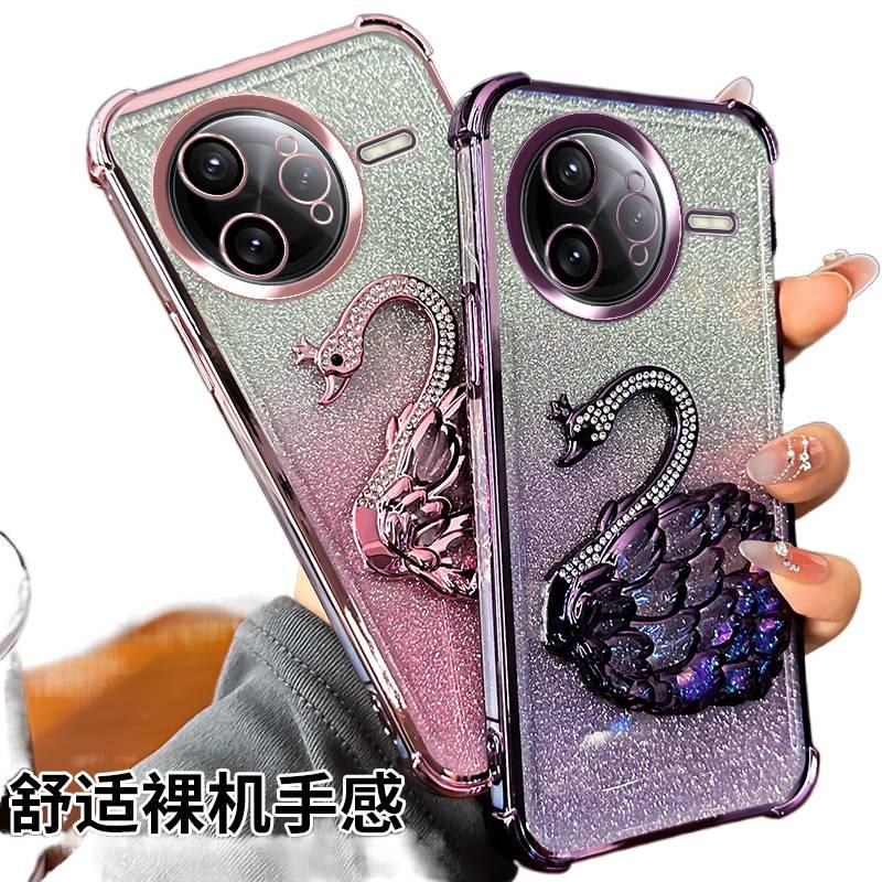 Silicone Protective Case for Redmi Note 13 with Quicksand Swan Pattern and Transparent plus Lens Protector in Silver - Image 4