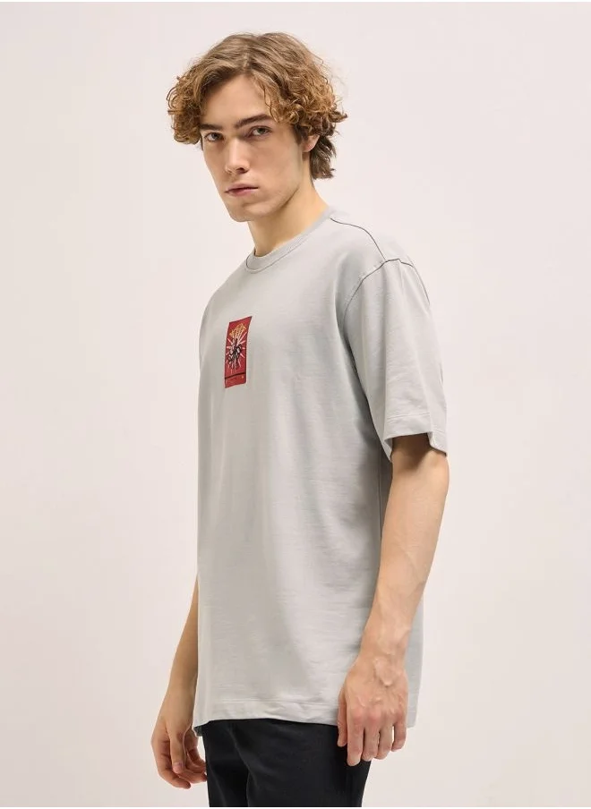 THE BEAR HOUSE Men's Grey Oversize Bold Graphic abstract Print Crew Neck T-shirt Perfect For Casual Wear, Gym, Travel, Or Layering Stylish And Versatile Essential For Every Wardrobe
