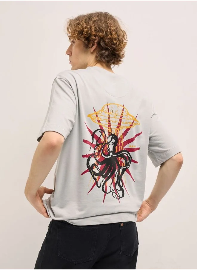 THE BEAR HOUSE Men's Grey Oversize Bold Graphic abstract Print Crew Neck T-shirt Perfect For Casual Wear, Gym, Travel, Or Layering Stylish And Versatile Essential For Every Wardrobe