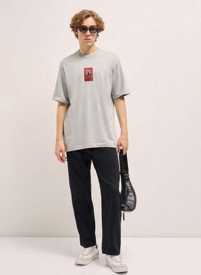 THE BEAR HOUSE Men's Grey Oversize Bold Graphic abstract Print Crew Neck T-shirt Perfect For Casual Wear, Gym, Travel, Or Layering Stylish And Versatile Essential For Every Wardrobe  - Image 4