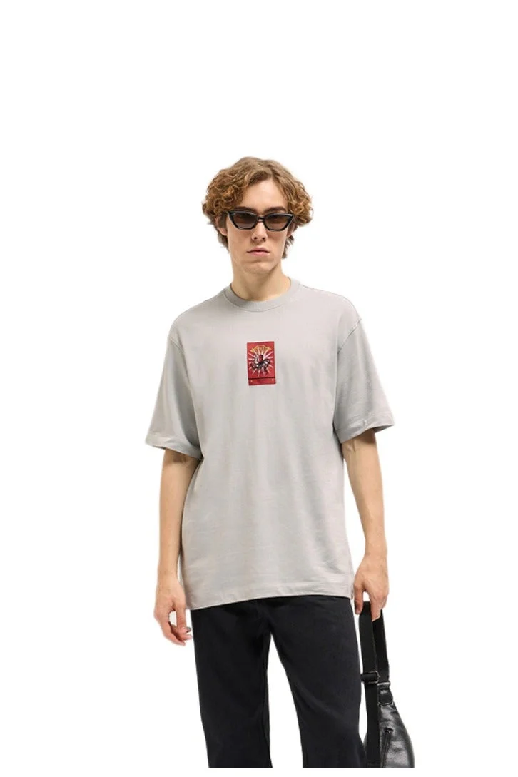 Men's Grey Oversize Bold Graphic abstract Print Crew Neck T-shirt Perfect For Casual Wear, Gym, Travel, Or Layering Stylish And Versatile Essential For Every Wardrobe