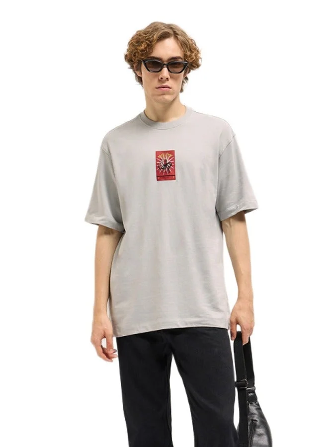 The Bear House  Men's Grey Oversize Bold Graphic abstract Print Crew Neck T-shirt Perfect For Casual Wear, Gym, Travel, Or Layering Stylish And Versatile Essential For Every Wardrobe for Men | Best Price UAE