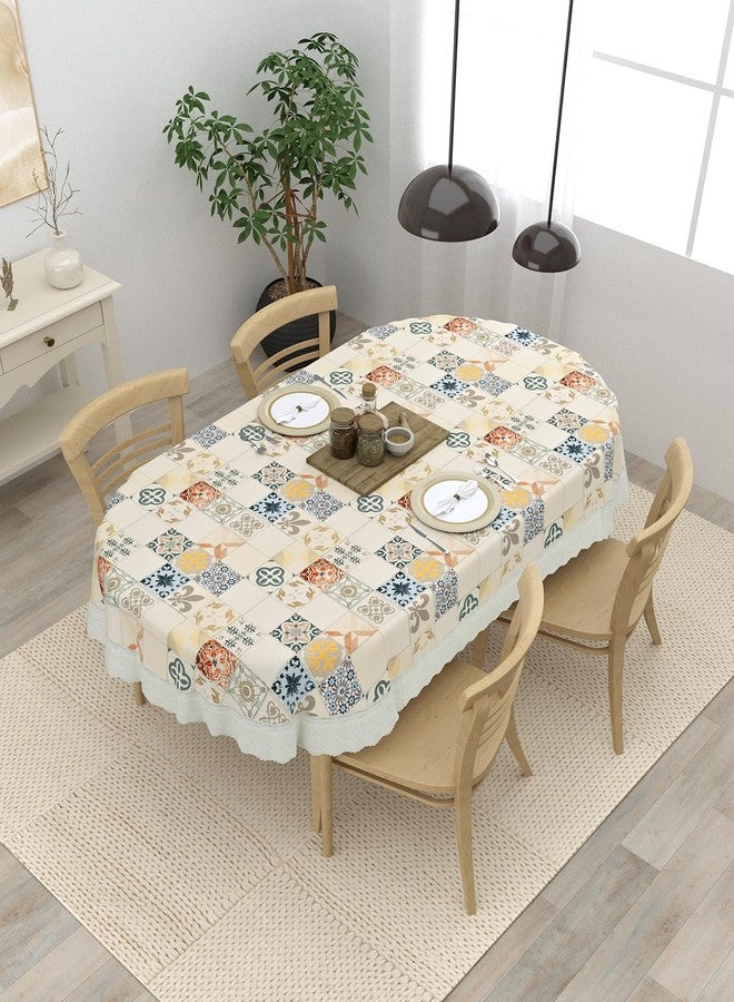 Clasiko 4 Seater Oval Dining Table Cover; 54x78 Inches or 137x198 Cms; Material - PVC; Anti Slip; Multicolor Checks - Image 1