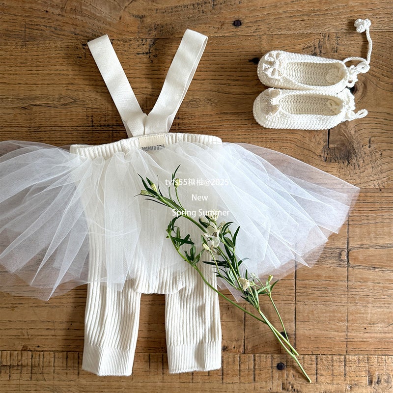 Spring Baby Girl Pants Little Princess Skirt Pants Infant Baby Knitted Suspender Gauze Skirt Pants Five-Point Medium Pants Leggings - Image 4