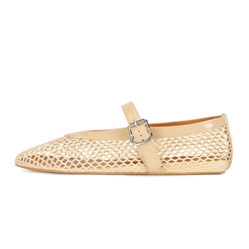 MICIFA Women's Mesh Ballet Flats Buckle Mary Jane Flats Ballerina Shoes Fishnet Flats Causal Daily Dress Shoes Nude - Image 5