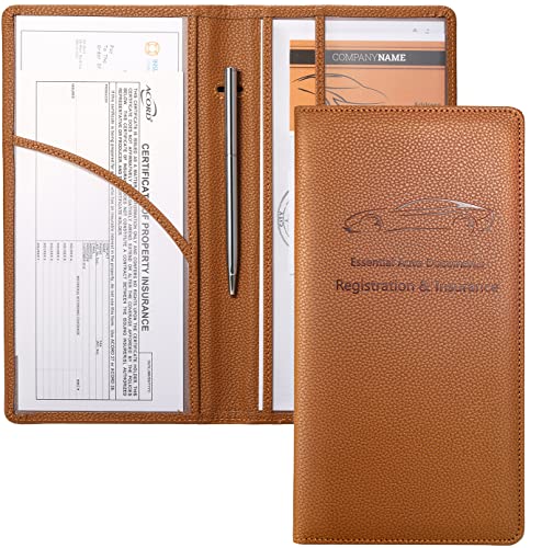 Yarnic Car Registration and Insurance Holder, Car Document Holder with Magnetic Closure, Car Organizer Vehicle Glove Box Compartment Organizer, Car Wallet Case for Men Women(Tan) - Image 1