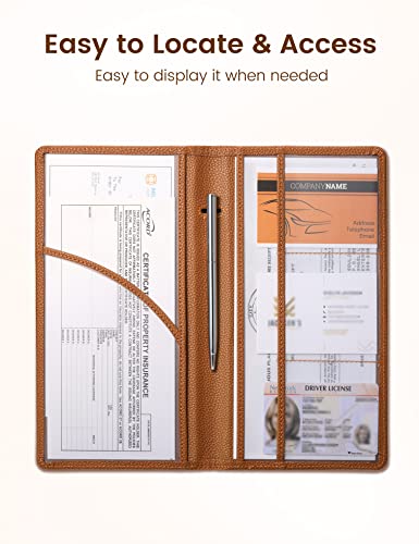 Yarnic Car Registration and Insurance Holder, Car Document Holder with Magnetic Closure, Car Organizer Vehicle Glove Box Compartment Organizer, Car Wallet Case for Men Women(Tan) - Image 3