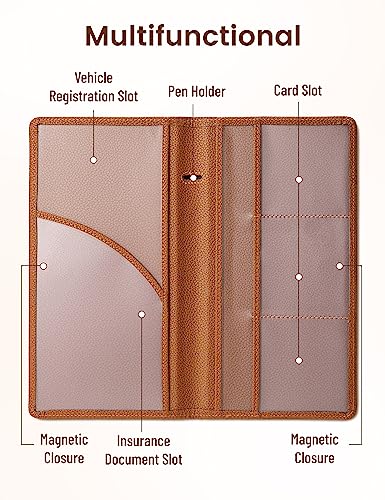 Yarnic Car Registration and Insurance Holder, Car Document Holder with Magnetic Closure, Car Organizer Vehicle Glove Box Compartment Organizer, Car Wallet Case for Men Women(Tan) - Image 4