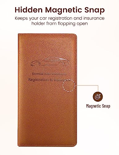 Yarnic Car Registration and Insurance Holder, Car Document Holder with Magnetic Closure, Car Organizer Vehicle Glove Box Compartment Organizer, Car Wallet Case for Men Women(Tan) - Image 5