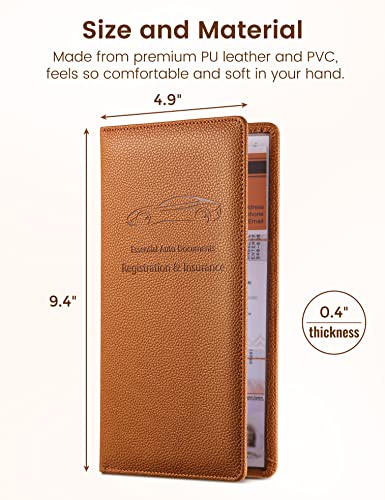 Yarnic Car Registration and Insurance Holder, Car Document Holder with Magnetic Closure, Car Organizer Vehicle Glove Box Compartment Organizer, Car Wallet Case for Men Women(Tan) - Image 2
