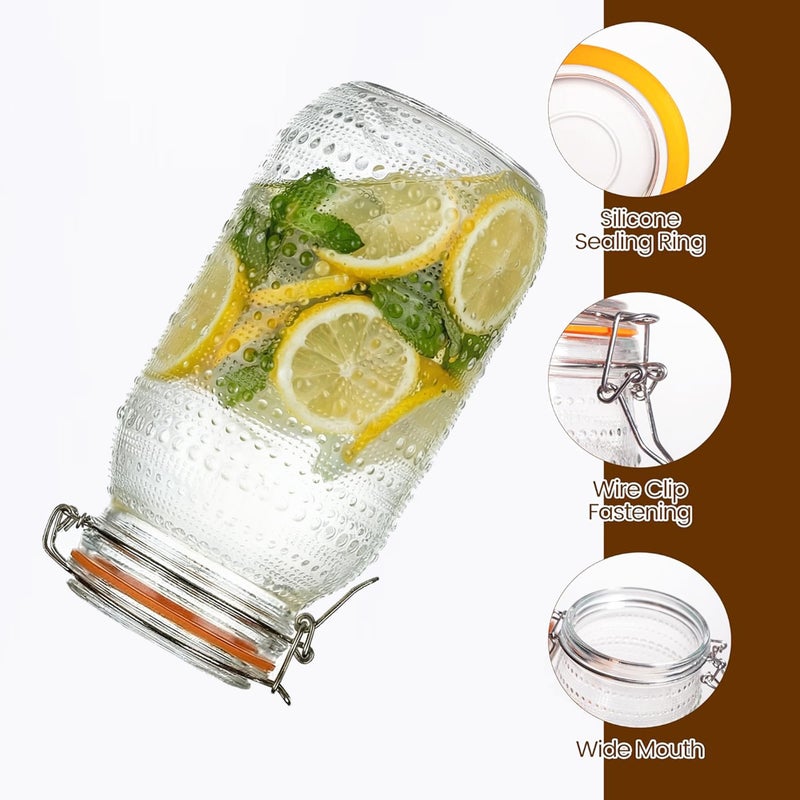 WACOI 64 Oz Glass Mason Jars with Airtight Lids3 Pack, Half Gallon Wide Mouth Canning Jars with Clip Top Lids for Kitchen Storage Pickling Salad Jams Coffee Beans - Image 3