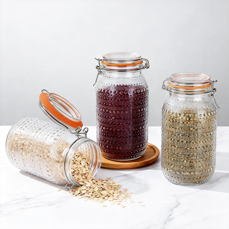 WACOI 64 Oz Glass Mason Jars with Airtight Lids3 Pack, Half Gallon Wide Mouth Canning Jars with Clip Top Lids for Kitchen Storage Pickling Salad Jams Coffee Beans - Image 4