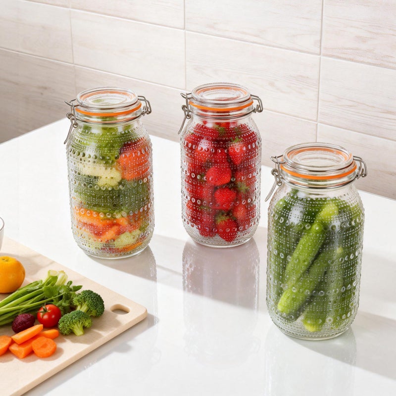 WACOI 64 Oz Glass Mason Jars with Airtight Lids3 Pack, Half Gallon Wide Mouth Canning Jars with Clip Top Lids for Kitchen Storage Pickling Salad Jams Coffee Beans - Image 5
