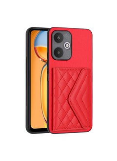 erorex For Xiaomi Redmi 13C 5G / Redmi 13R Rhombic Texture Card Bag RFID Phone Case(Red) 