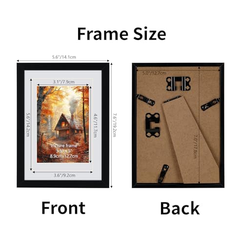 Serwrsw 5x7 Black Picture Frame with Double White Mat 4 Pack, 5 by 7 Family Wedding Frame Fits 3 Photo Sizes, with Mat for 3.5x5 or 4x6, without Mat for 5x7, Display on Tabletop or Wall - Image 3