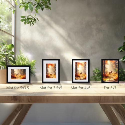 Serwrsw 5x7 Black Picture Frame with Double White Mat 4 Pack, 5 by 7 Family Wedding Frame Fits 3 Photo Sizes, with Mat for 3.5x5 or 4x6, without Mat for 5x7, Display on Tabletop or Wall - Image 2