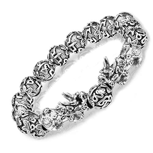 ZenBless Fengshui Prosperity Bracelet 12mm Natural Bead Large Size Bracelet for Men Double Silver Pi Xiu/Pi Yao Attract Wealth Health and Good Luck - Image 1