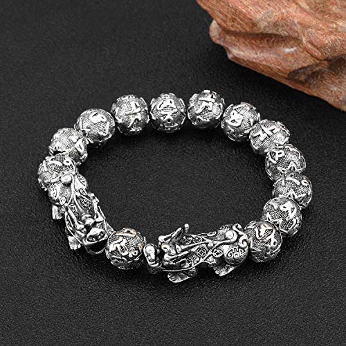 ZenBless Fengshui Prosperity Bracelet 12mm Natural Bead Large Size Bracelet for Men Double Silver Pi Xiu/Pi Yao Attract Wealth Health and Good Luck - Image 3