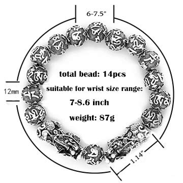 ZenBless Fengshui Prosperity Bracelet 12mm Natural Bead Large Size Bracelet for Men Double Silver Pi Xiu/Pi Yao Attract Wealth Health and Good Luck - Image 2