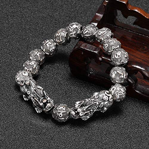 ZenBless Fengshui Prosperity Bracelet 12mm Natural Bead Large Size Bracelet for Men Double Silver Pi Xiu/Pi Yao Attract Wealth Health and Good Luck - Image 5