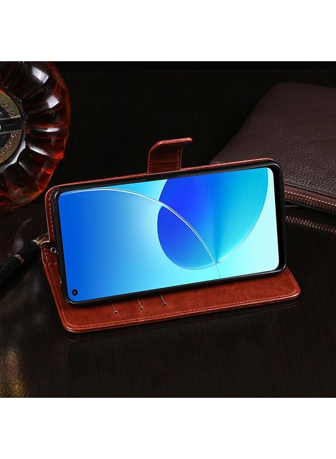 إيدويي جراب جلدي أفقي قابل للطي بتصميم Crazy Horse Texture مع حامل وفتحات للبطاقات ومحفظة لهاتف OPPO Reno6 Z 5G - Image 5