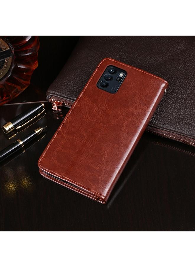 إيدويي جراب جلدي أفقي قابل للطي بتصميم Crazy Horse Texture مع حامل وفتحات للبطاقات ومحفظة لهاتف OPPO Reno6 Z 5G - Image 3