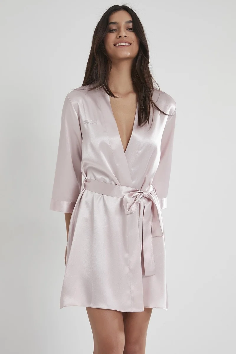 بيير كاردان 1010 Women's Satin Dressing Gown - Powder