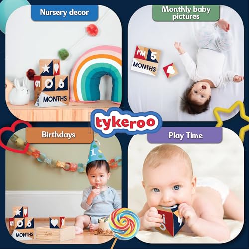Tykeroo كتل milestones الشهرية للأطفال من Tykeroo - ديكور حضانة لطيف - أدوات تصوير رائعة للمولود الجديد - هدايا لحفلات استقبال المواليد (أحمر، أبيض وأزرق) - Image 3