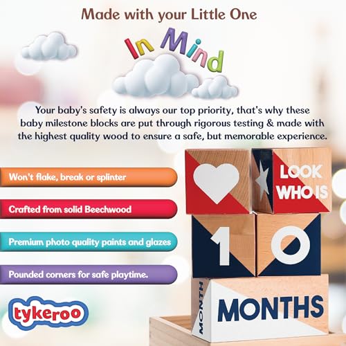 Tykeroo كتل milestones الشهرية للأطفال من Tykeroo - ديكور حضانة لطيف - أدوات تصوير رائعة للمولود الجديد - هدايا لحفلات استقبال المواليد (أحمر، أبيض وأزرق) - Image 4