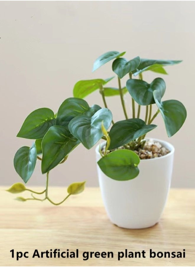 Kutis 1-Piece Artificial Potted Plant Modern Potted Ornament For Table Decoration Polyester Green/White 16x7 Centimeter  - Image 2