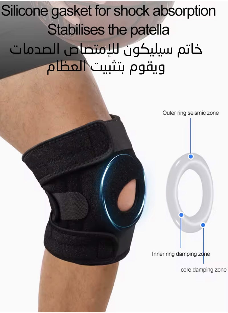 ارينا مشد الركبة لون اسود بدعامة سيليكون وشرائط نابضية جانبية لدعم مفصل الركبة وتخفيف الضغط الناتج عن الحركة أو الإصابات الرياضية  - Image 2