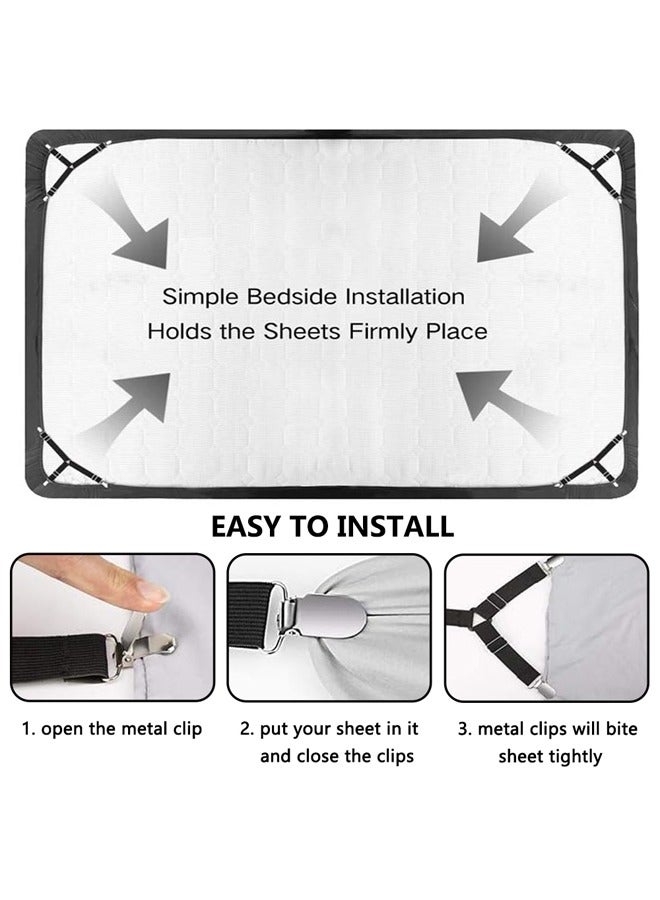 4PCS Bed Sheet Straps, Adjustable Elastic Fasteners with Metal Clips, Triangle Sheet Fasteners, Fitted Bed Sheet Holders for Bed, Mattress Cover, Fitted Bed Sheets, Sofa Cushion Black - Image 4