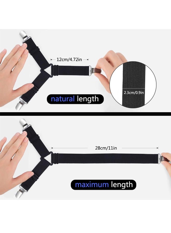 4PCS Bed Sheet Straps, Adjustable Elastic Fasteners with Metal Clips, Triangle Sheet Fasteners, Fitted Bed Sheet Holders for Bed, Mattress Cover, Fitted Bed Sheets, Sofa Cushion Black - Image 2