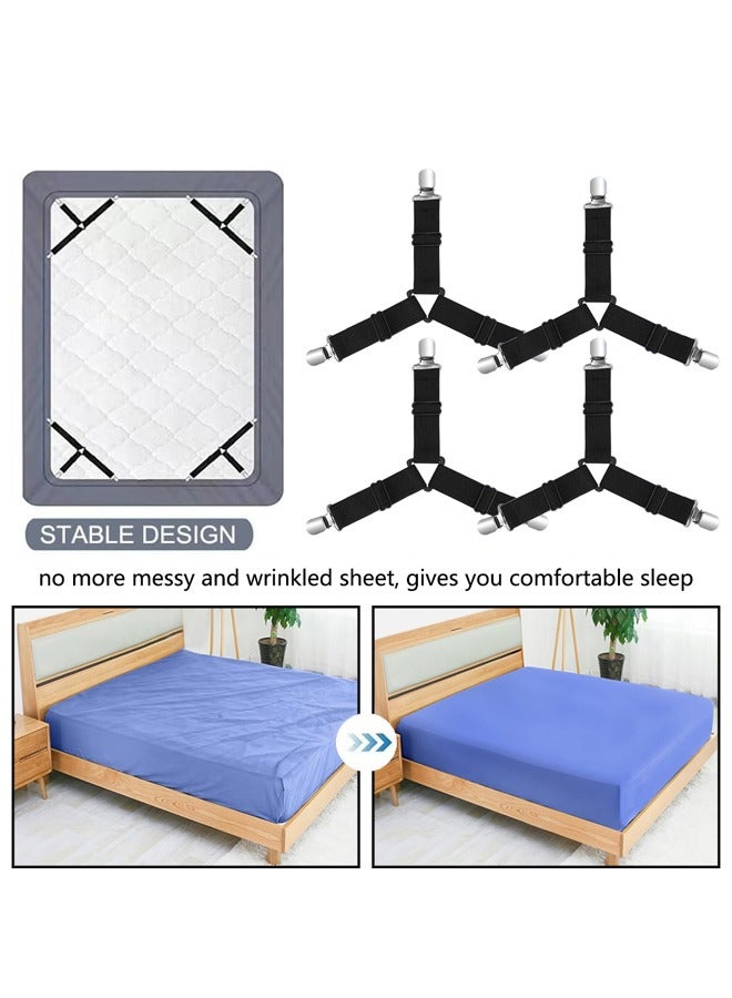 4PCS Bed Sheet Straps, Adjustable Elastic Fasteners with Metal Clips, Triangle Sheet Fasteners, Fitted Bed Sheet Holders for Bed, Mattress Cover, Fitted Bed Sheets, Sofa Cushion Black - Image 5