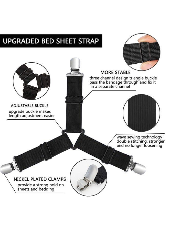 4PCS Bed Sheet Straps, Adjustable Elastic Fasteners with Metal Clips, Triangle Sheet Fasteners, Fitted Bed Sheet Holders for Bed, Mattress Cover, Fitted Bed Sheets, Sofa Cushion Black - Image 3
