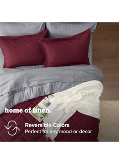 Home of linens 3Pcs Reversible Heavy Comforter Set - 2.8Kgs - Down Alternative Filling - (For Matress 100cm/120cm) - Size (180cm x 240cm) + 2 Pillow Case Covers (50cm x 70cm) - Burgundy x Dark Grey  - Image 3