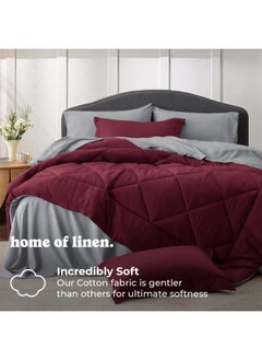 Home of linens 3Pcs Reversible Heavy Comforter Set - 2.8Kgs - Down Alternative Filling - (For Matress 100cm/120cm) - Size (180cm x 240cm) + 2 Pillow Case Covers (50cm x 70cm) - Burgundy x Dark Grey  - Image 2