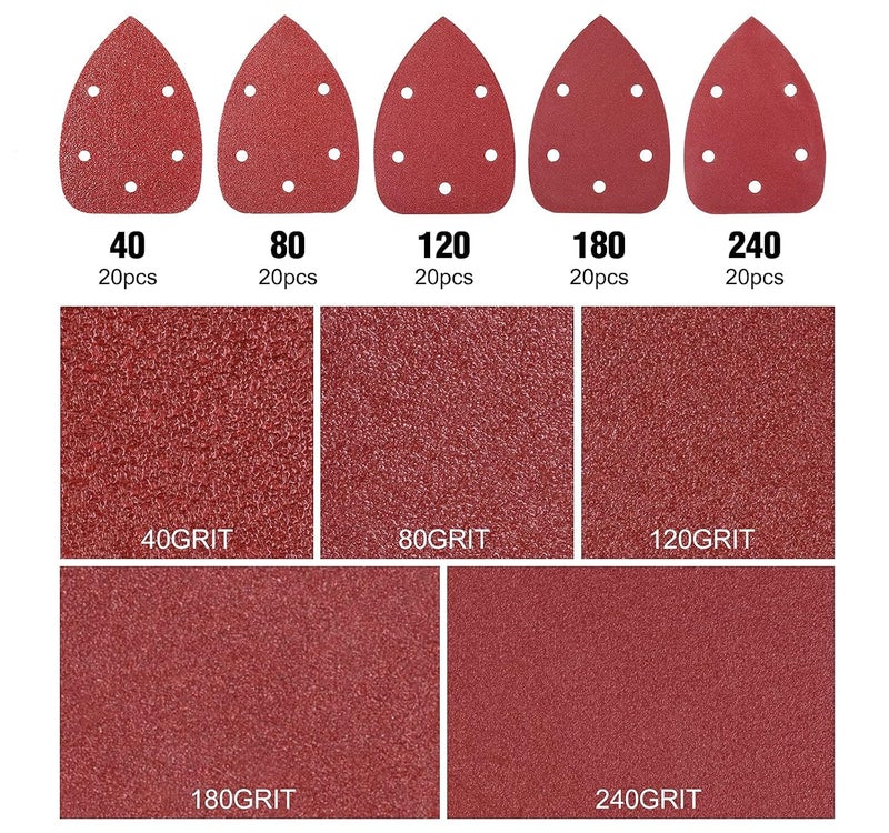 S SATC 100PCS Mouse Detail Sander Sandpaper Palm Mouse Sander Pads 40/80/120/180/240 Grits 140mm, Sanding Pads for Mouse Sanders - Image 4