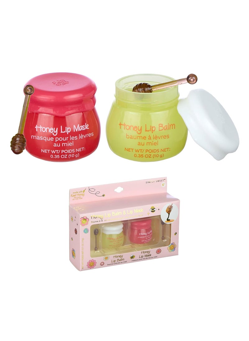 Expressions Expressions Honey Lip Balm  Lip Mask Set  2pc Lip Care Set Simply Sweet Real Honey Jar Lip Balms wHoney Dipper Applicator Sticks  Safe and NonToxic Lip Gloss Gift Set For Girls 