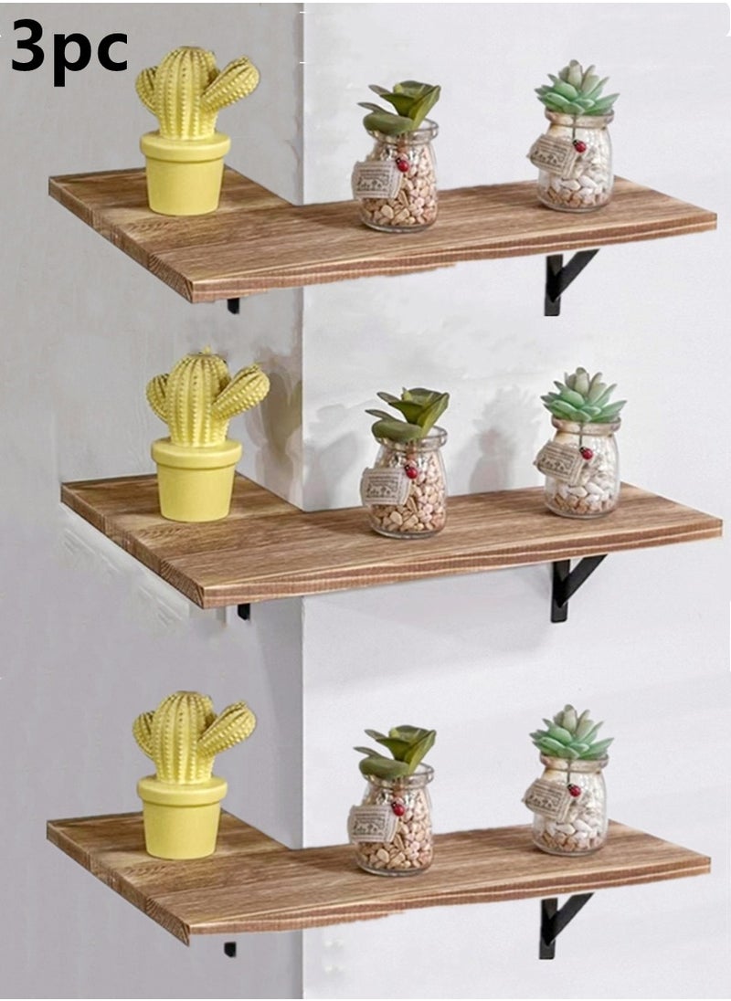 Kutis - Corner Floating Shelves Wall Mounted Set of 3 Rustic Wood Wall Storage Shelves for Bedroom Bathroom Kitchen 16x11.4 inch - Image 1