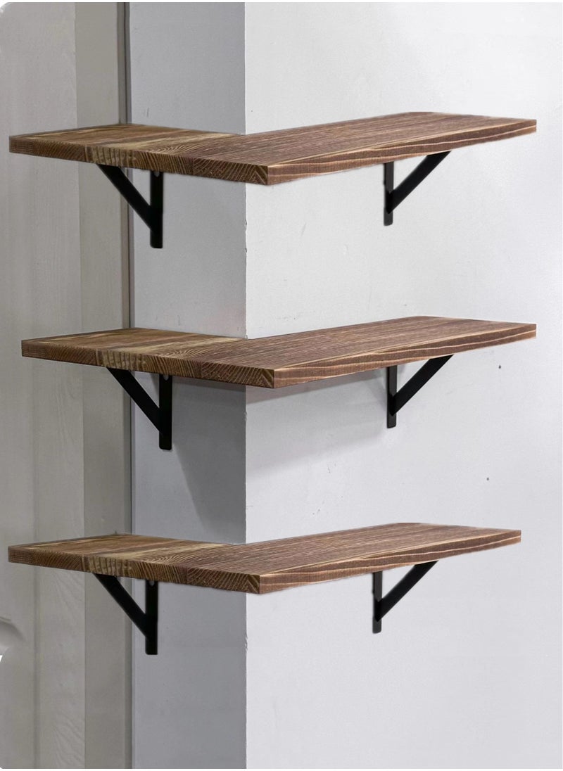 Kutis - Corner Floating Shelves Wall Mounted Set of 3 Rustic Wood Wall Storage Shelves for Bedroom Bathroom Kitchen 16x11.4 inch - Image 1
