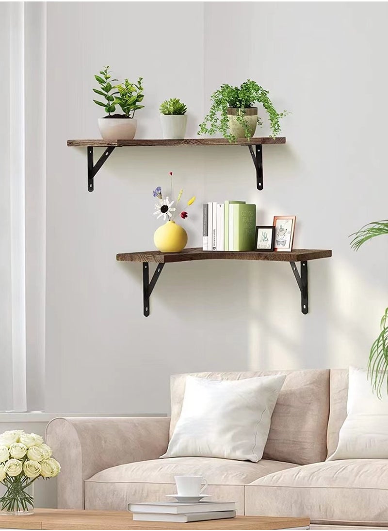 Kutis - Corner Floating Shelves Wall Mounted Set of 3 Rustic Wood Wall Storage Shelves for Bedroom Bathroom Kitchen 16x11.4 inch - Image 1