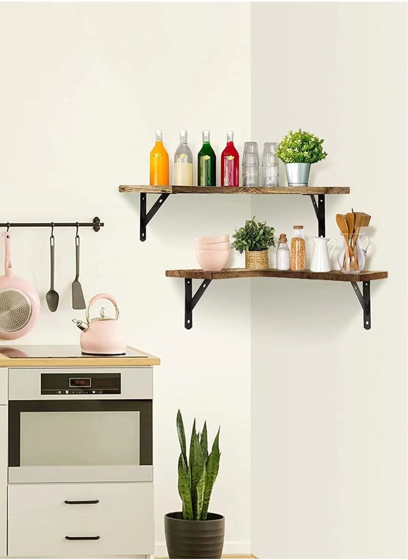 Kutis - Corner Floating Shelves Wall Mounted Set of 3 Rustic Wood Wall Storage Shelves for Bedroom Bathroom Kitchen 16x11.4 inch - Image 1