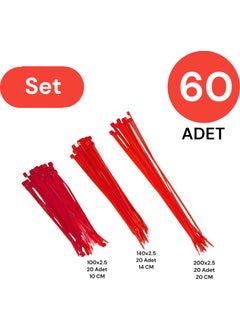 Plastic Cable Tie Clip Velcro Clamp Set 100-150-200 x 2.5 mm Red (20 x 3) 60 Pcs