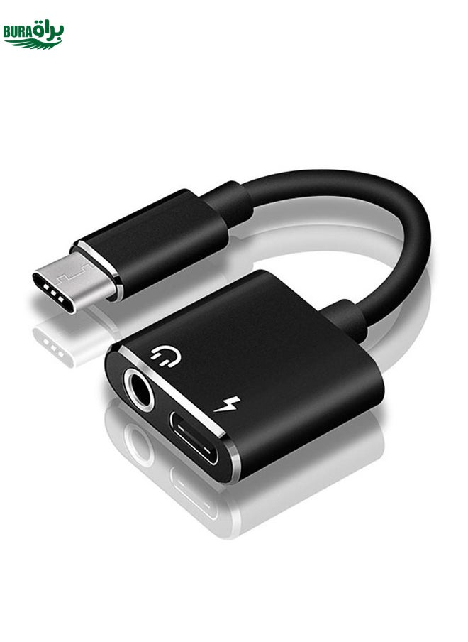 BURAQ USB-C / Type-C to 3.5mm Aux + USB-C / Type C Earphone Adapter Charger Audio Cable (gold)  - Image 3