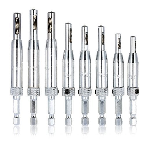 AFUNTA 8 pcs Center Drill Bit Set, AFUNTA Self Centering Hinge Tapper Core Hole Puncher Woodworking Tools for Cabinet Door 5/64'' 7/64'' 9/64'' 11/64'' 13/64'' 5mm 1/4'' - Image 1