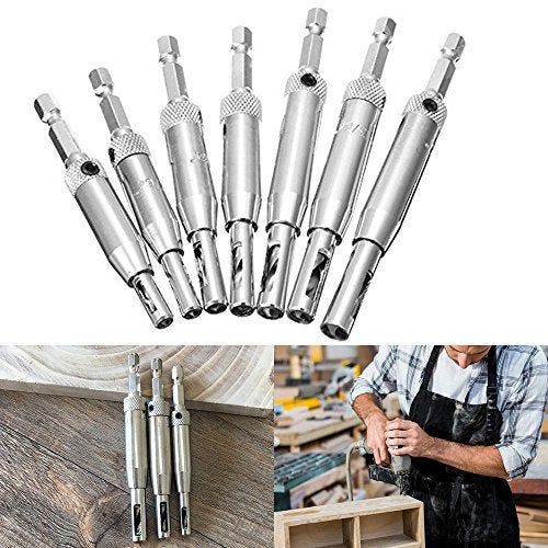 AFUNTA 8 pcs Center Drill Bit Set, AFUNTA Self Centering Hinge Tapper Core Hole Puncher Woodworking Tools for Cabinet Door 5/64'' 7/64'' 9/64'' 11/64'' 13/64'' 5mm 1/4'' - Image 3