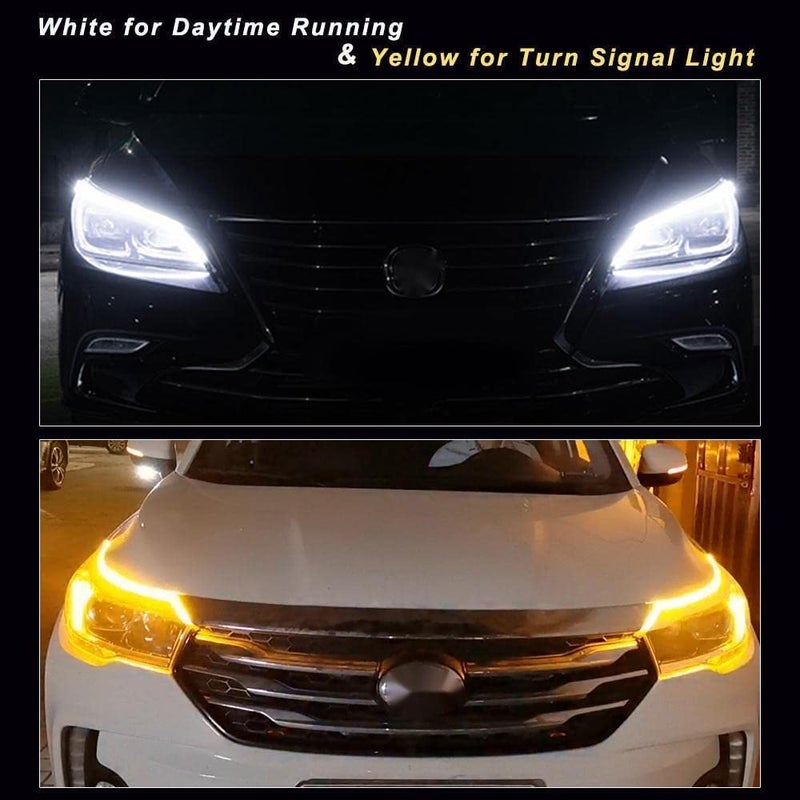 YM EBright YM E-Bright Led Strip Lights for Cars, SUV, Motorcycle Daytime Running Lights Turn Signal Bulb DRL Sequential Switchback Led Strip Amber/Yellow & White (2Pcs 60CM/24 Inch) - Image 3